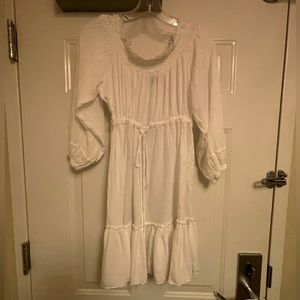 White boho super soft tie waist dress/ beach cover up M